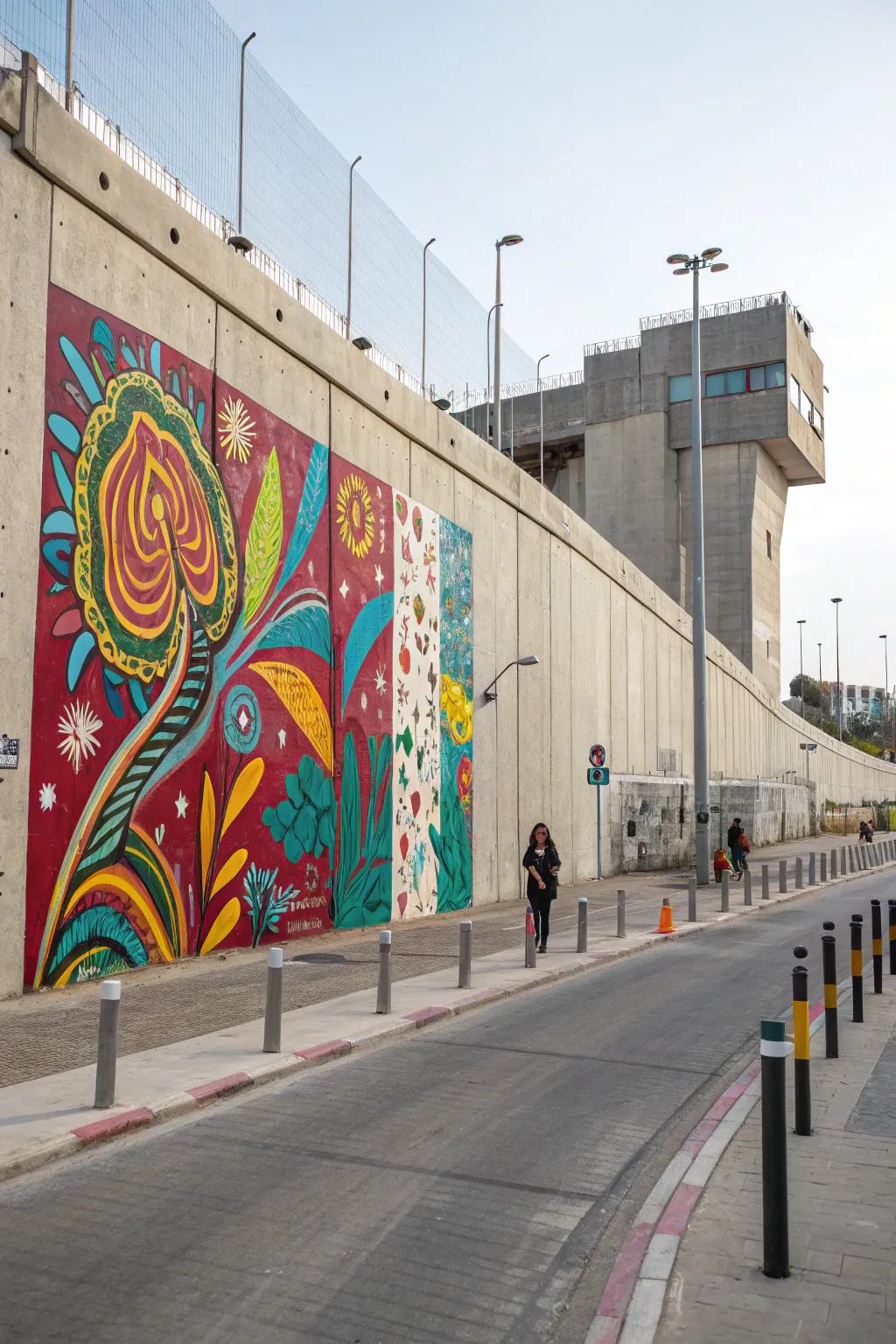 Large wall art turns concrete walls into captivating artworks.