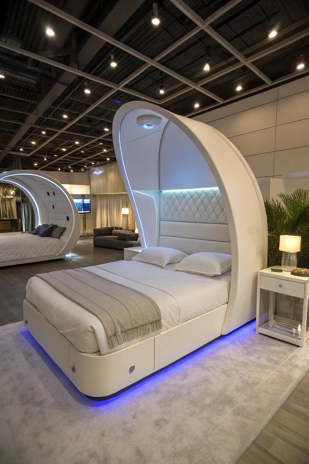 A tranquility pod provides a peaceful space for rest and meditation.