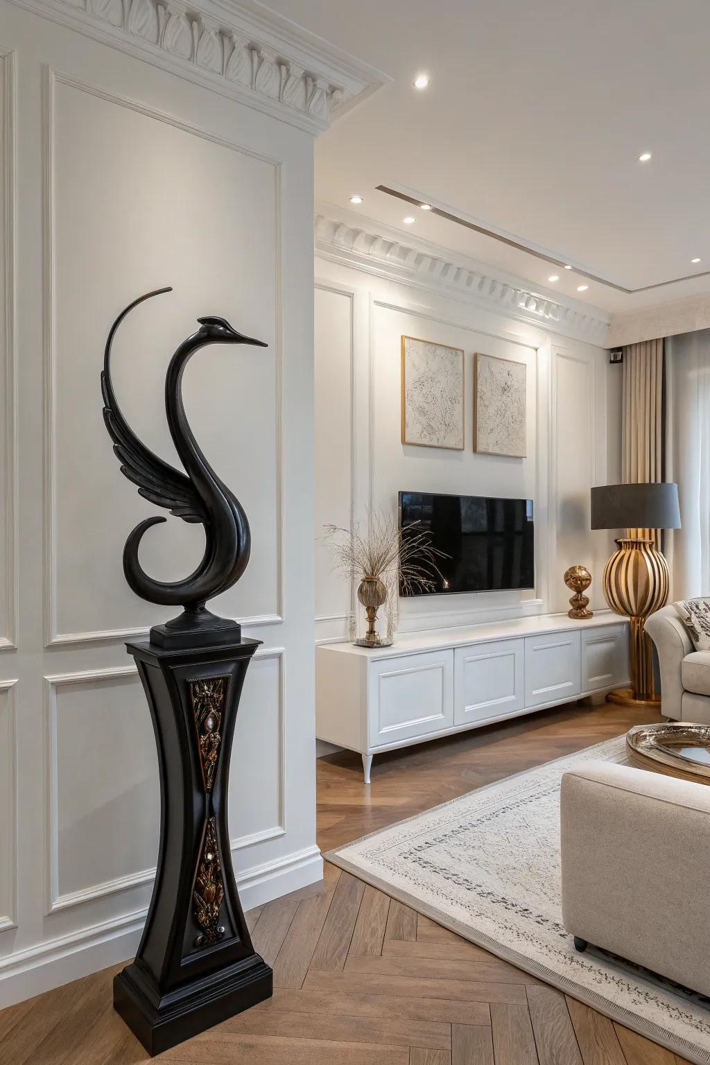 Articulate a daring declaration through an artistic sculptural piece nestled within your corner.