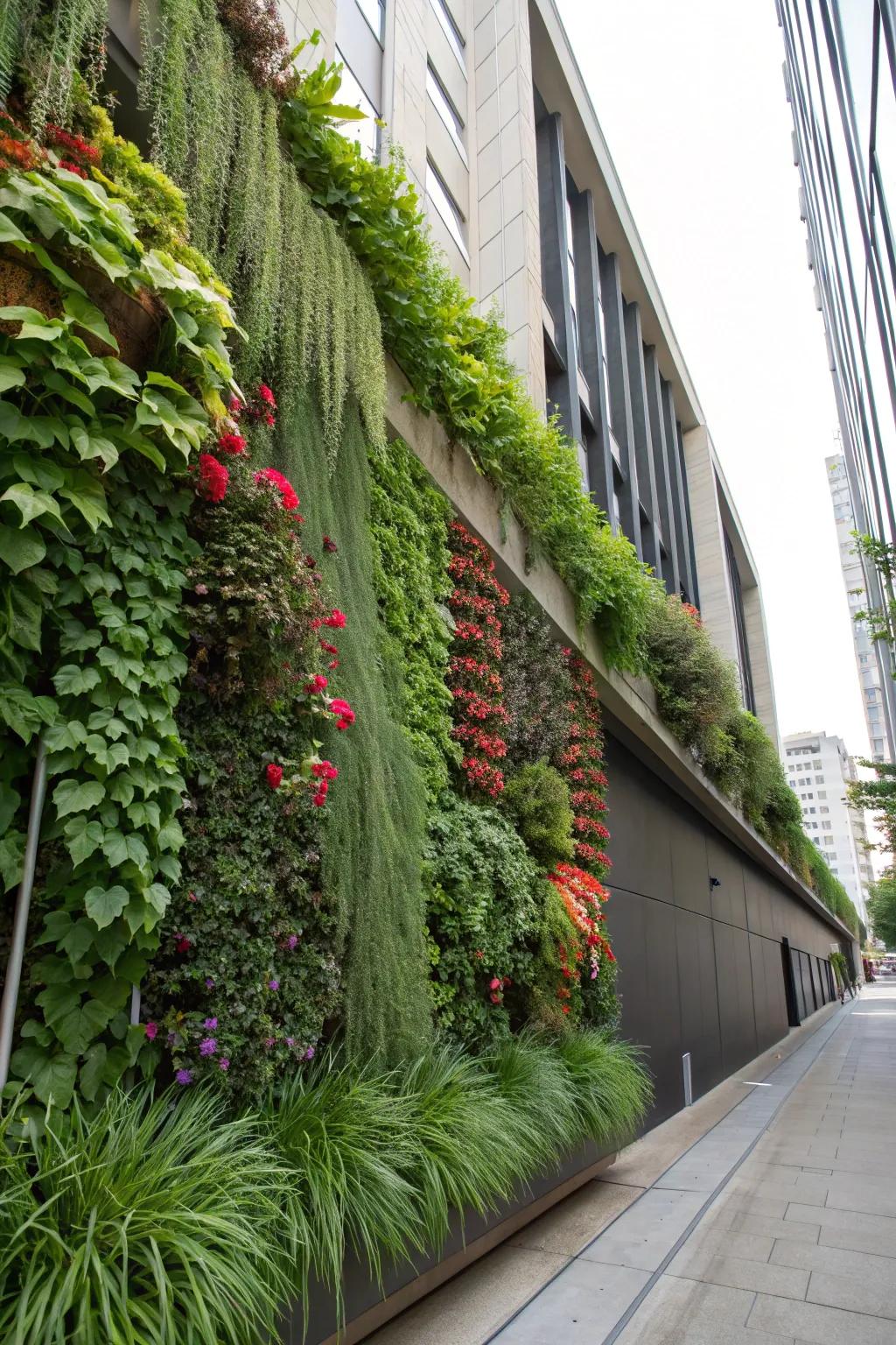 A vertical garden crafting a lush, cascading impression.
