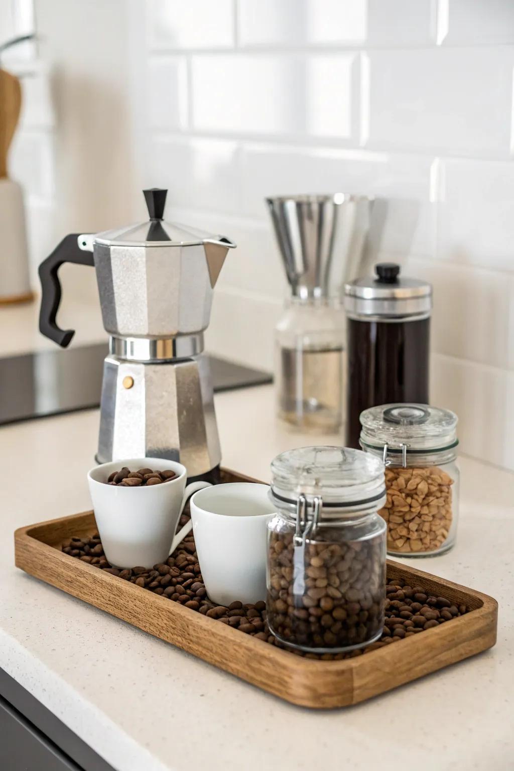 A simple design ensures a streamlined and focused coffee station.