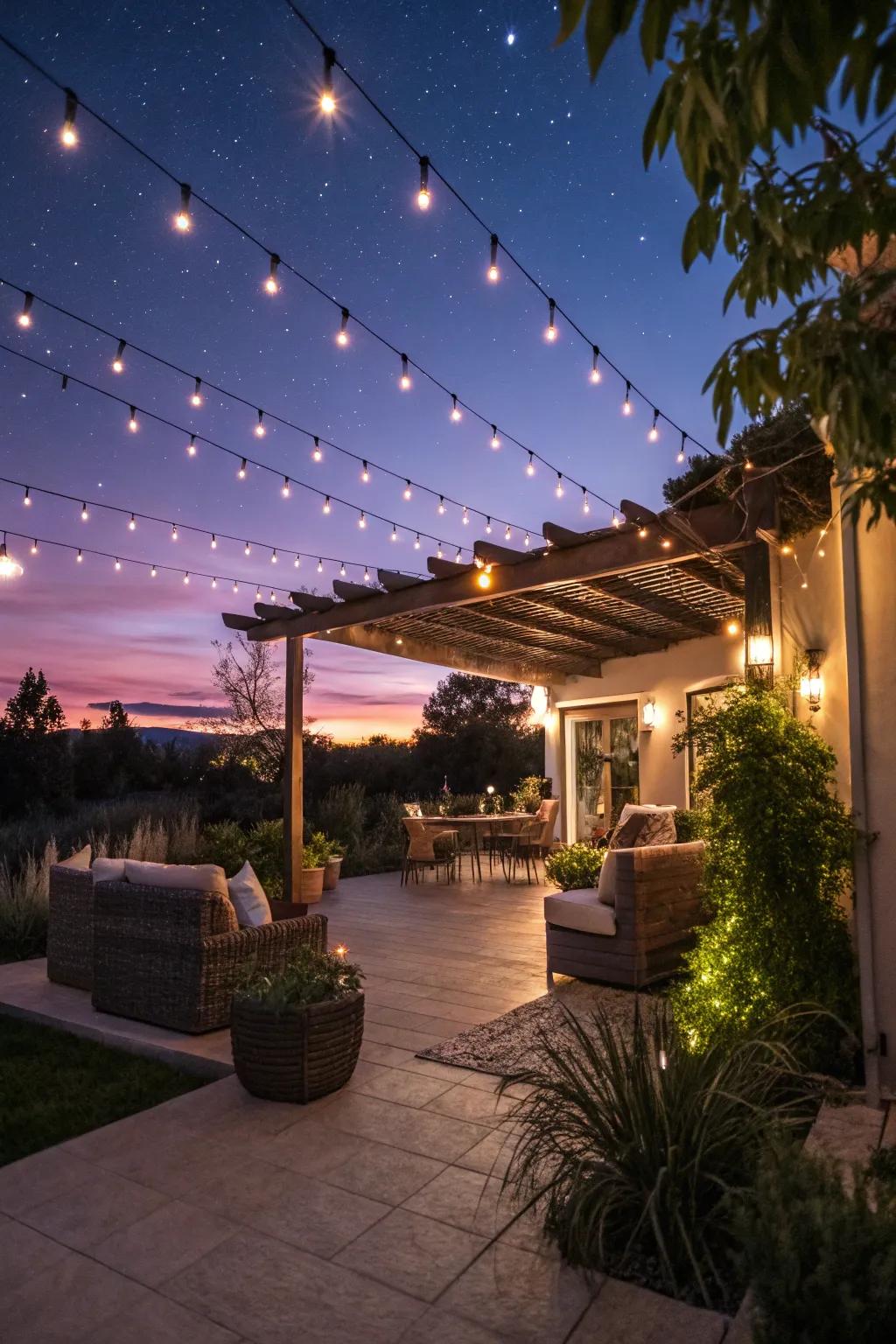 Lights can instantly turn your patio into a captivating getaway.