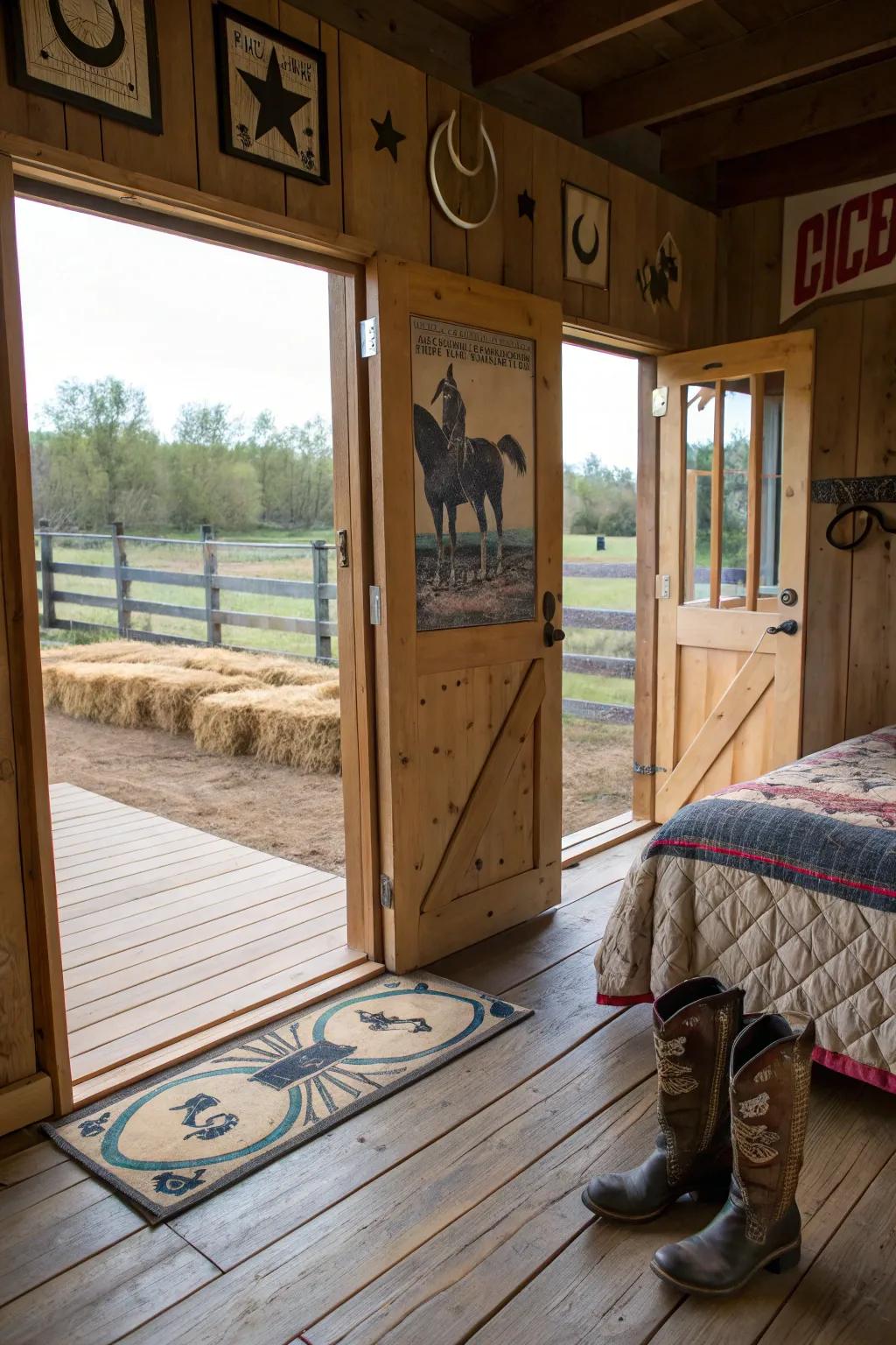Barn door pieces add rustic architectural appeal.