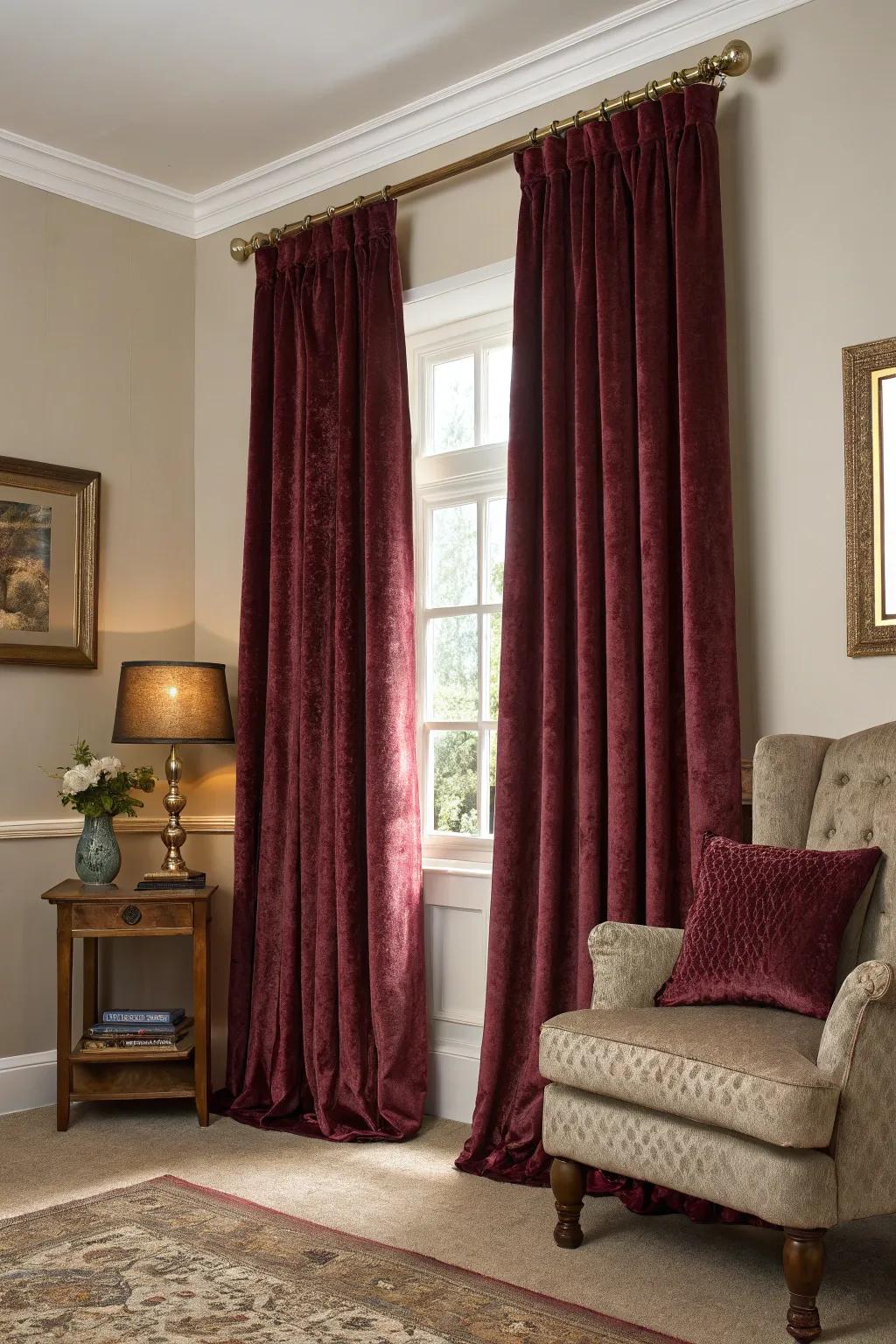 Dense drapes enhance both coziness and privacy.