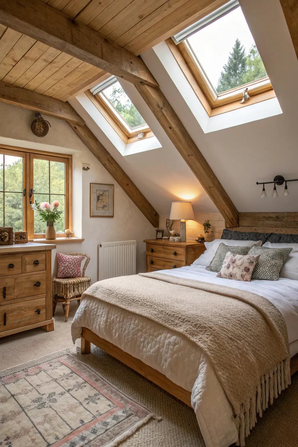 Sunlight and openness through roof windows.