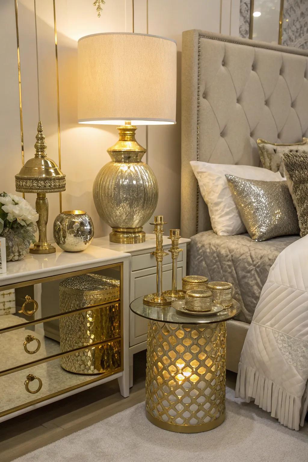 Combined metallic highlights add a rich and opulent touch to the room.