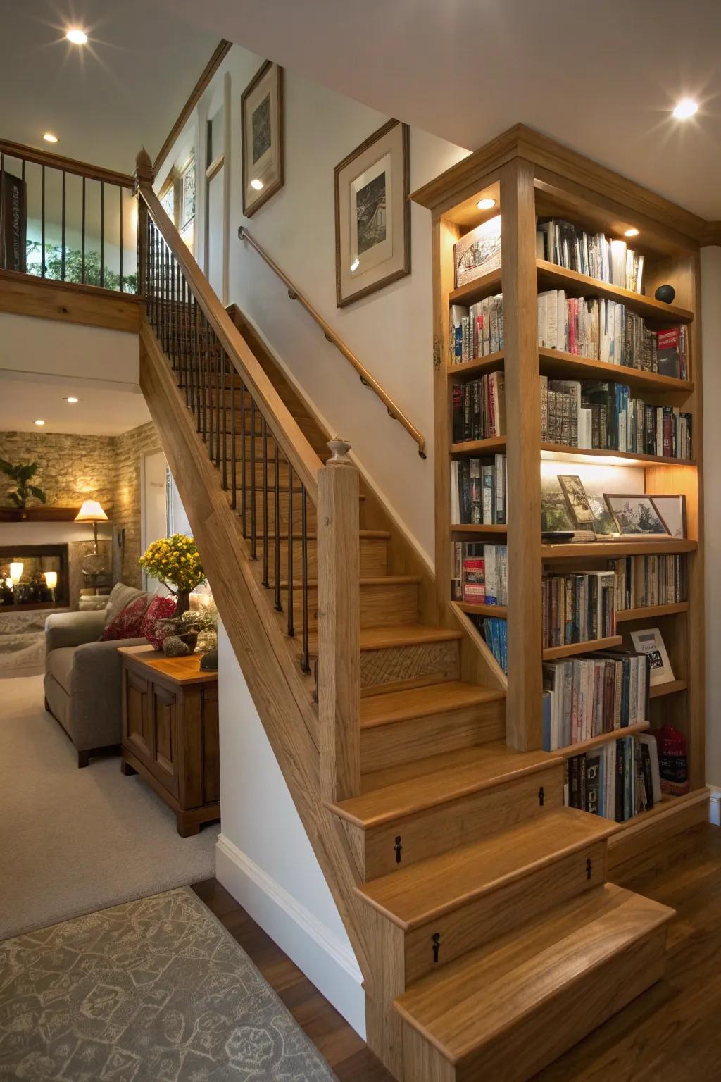 A staircase library intelligently utilizes area that might otherwise be lost.