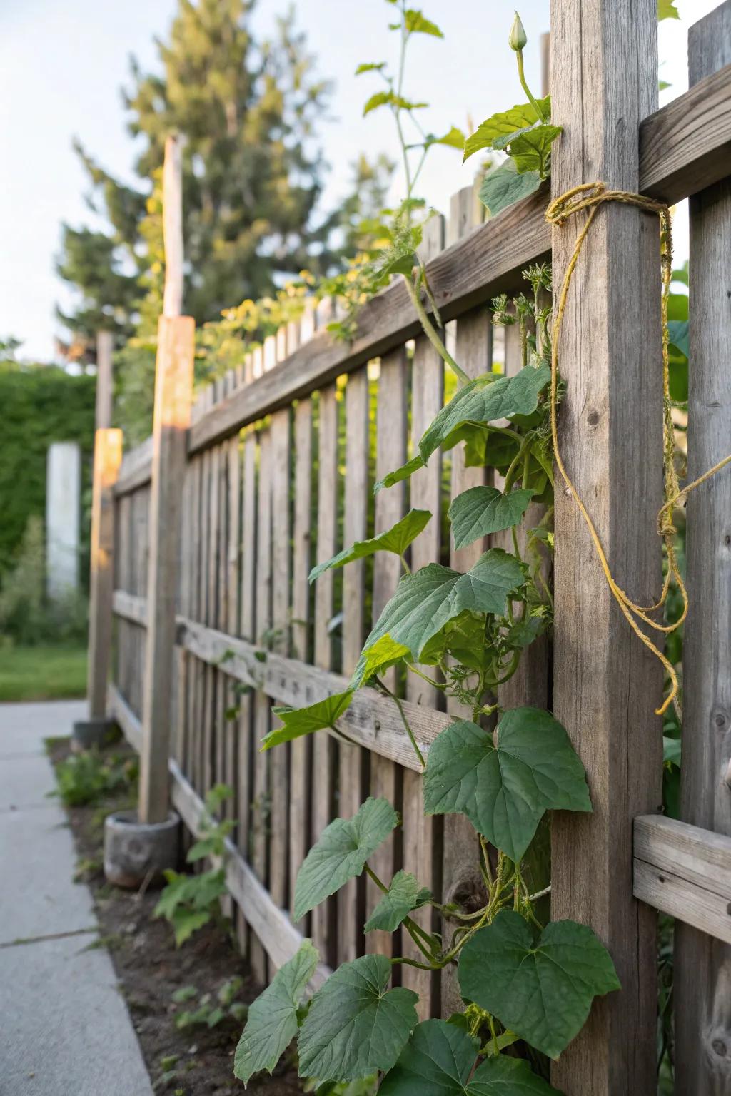 Enhance your garden's charm with a basic yet elegant perimeter fencing cucumber support.