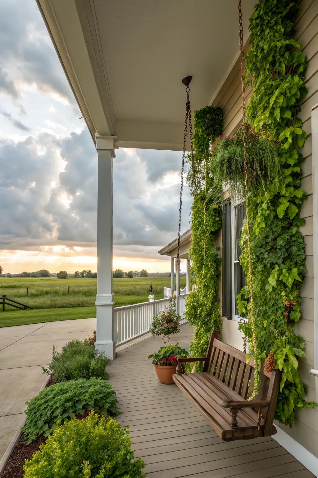 Vertical gardens breathe life into petite porches without sacrificing room.