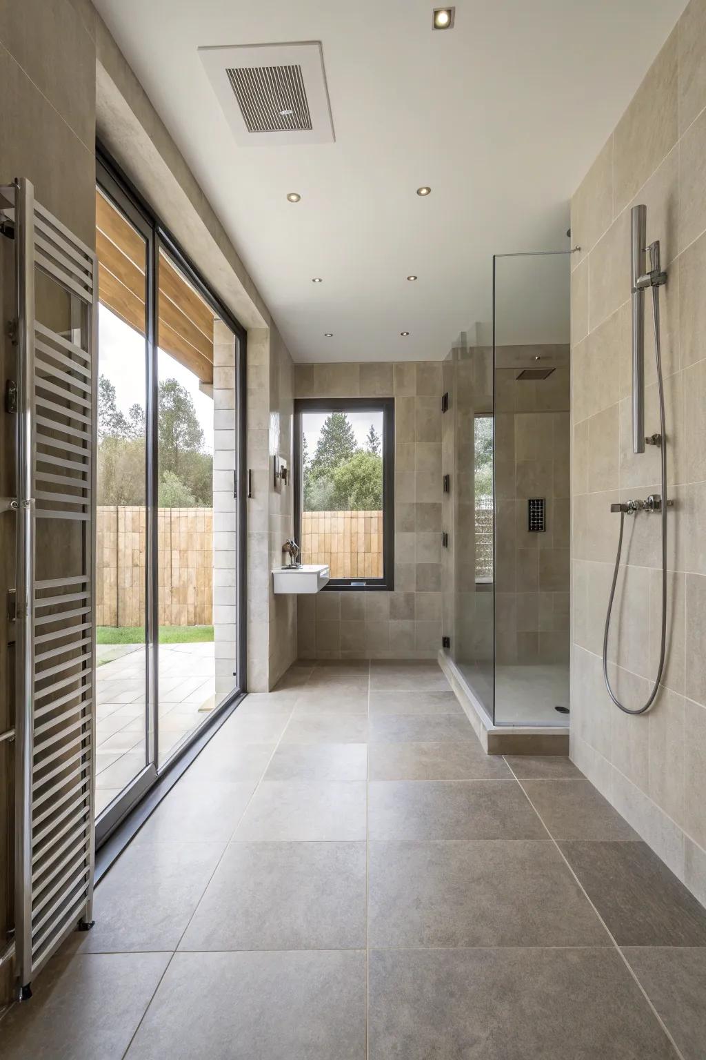 A wet room design combines the shower with the rest of the bathroom perfectly.