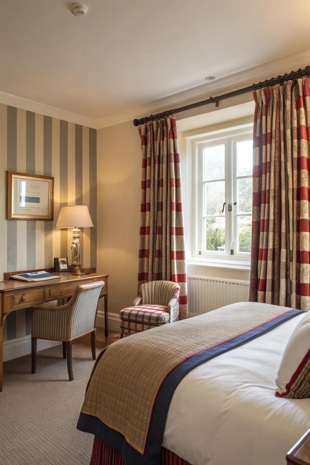 Eye-catching stripes may enhance a room's visual intrigue.