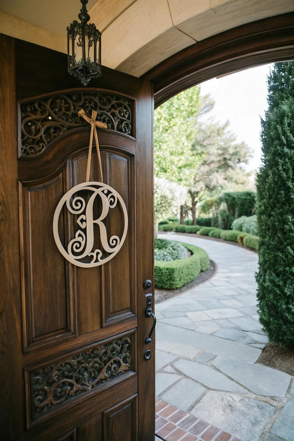 A sophisticated monogram door hanger that personalizes your doorway.