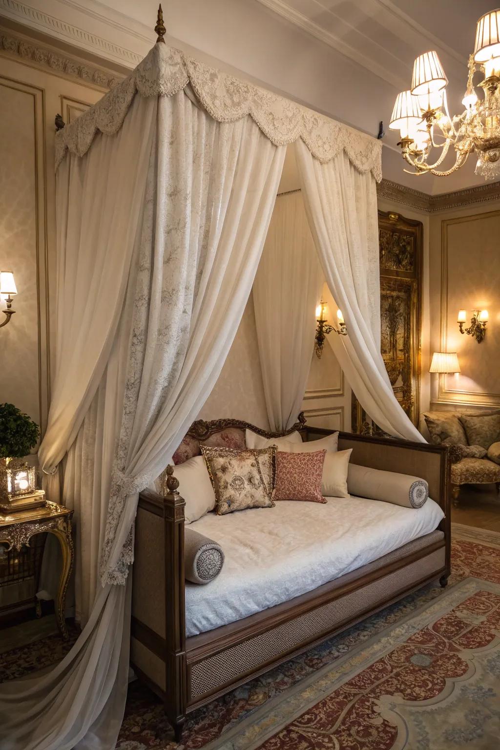 Daybed with an elegant canopy for seclusion