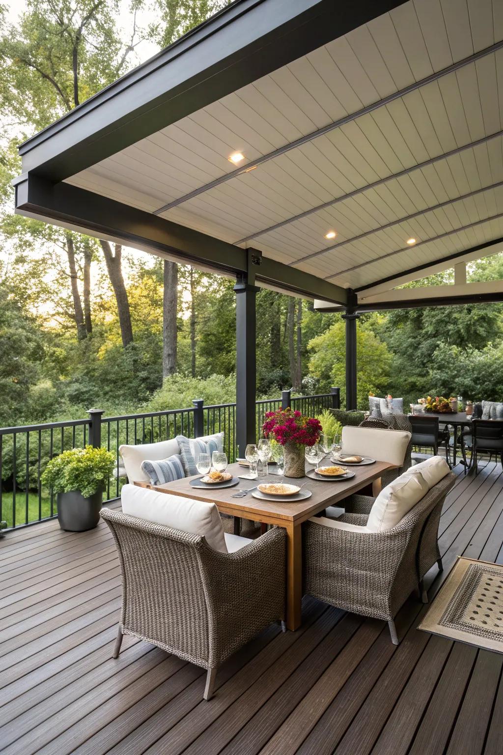 A solid hardtop roof renders your deck a year-round haven.
