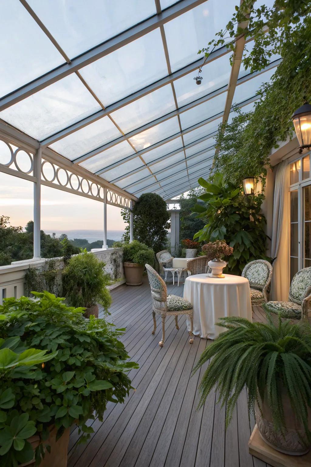 A glass roof brings the sky closer to your deck.