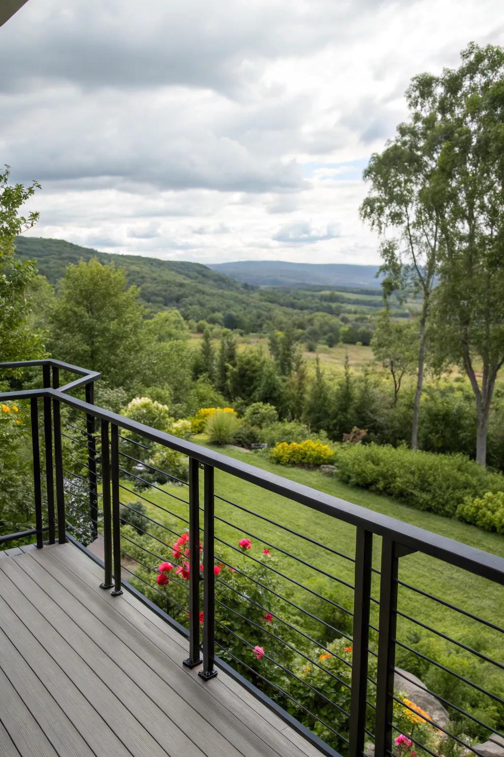 Black railings act as a frame for the surrounding natural beauty.