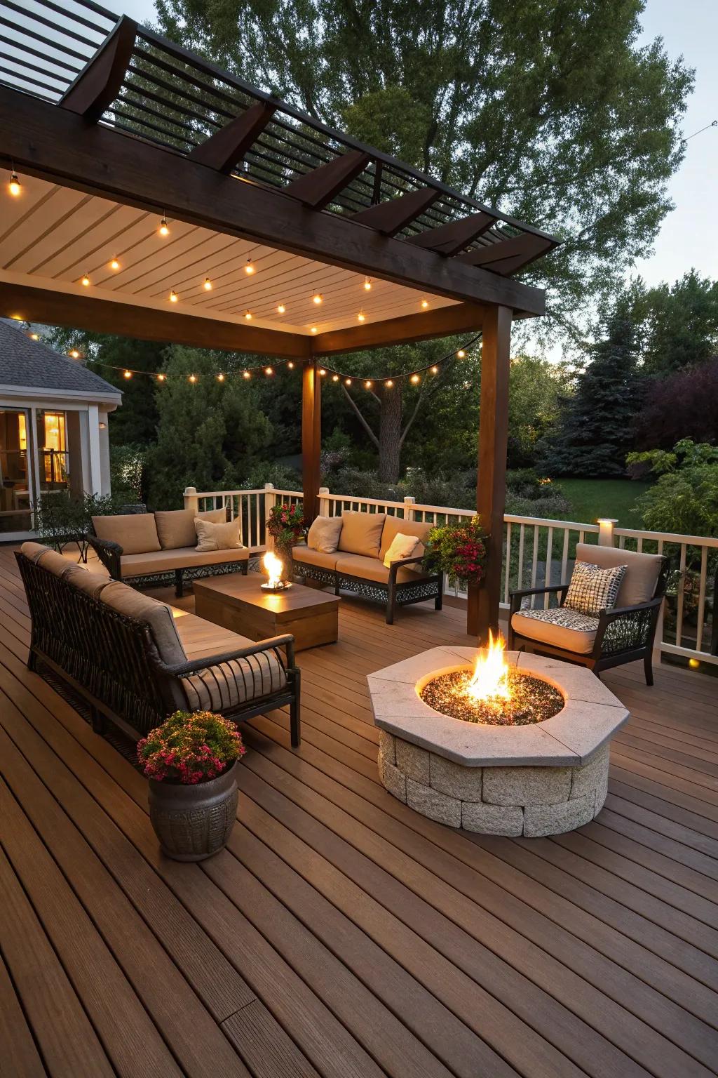 Fire pits create warmth and serve as a focal point for gatherings.