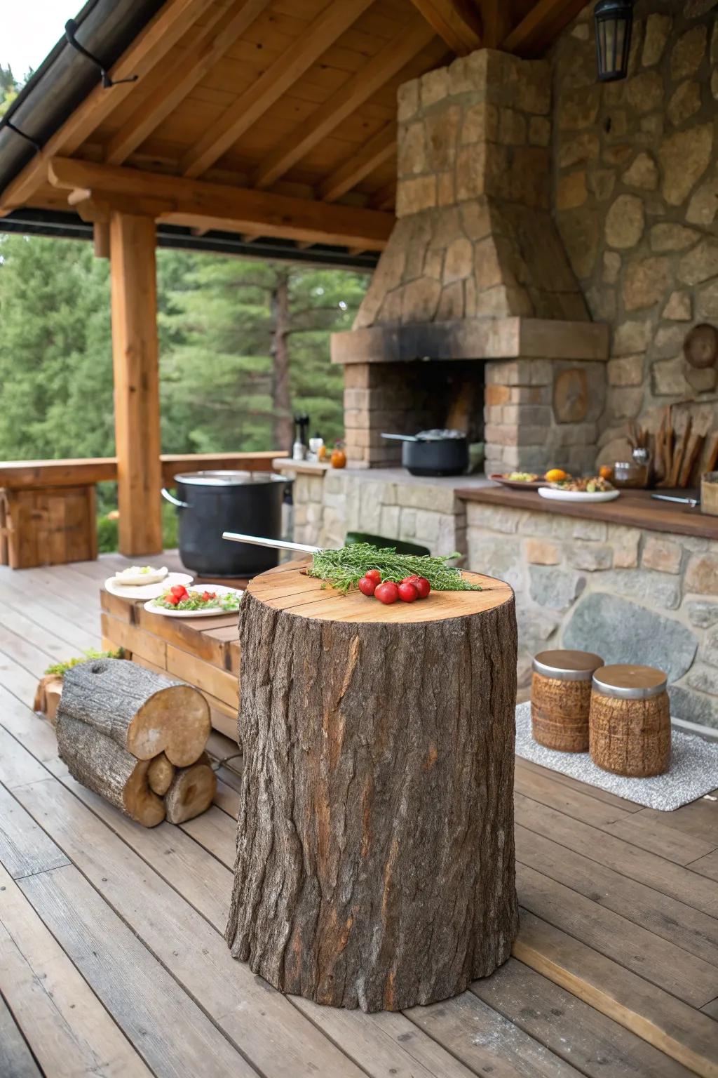 Bring a rustic vibe to your kitchen prep work with a stump cutting center.