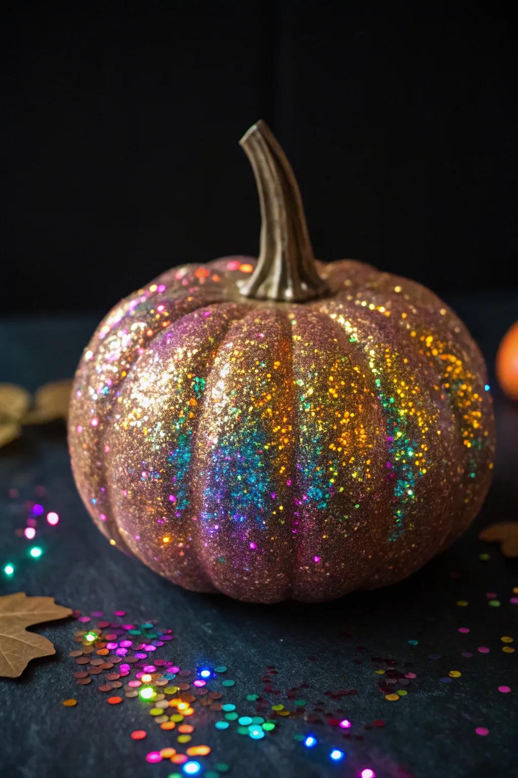 Introduce a sprinkle of sparkle into your ambiance through a radiant disco pumpkin.