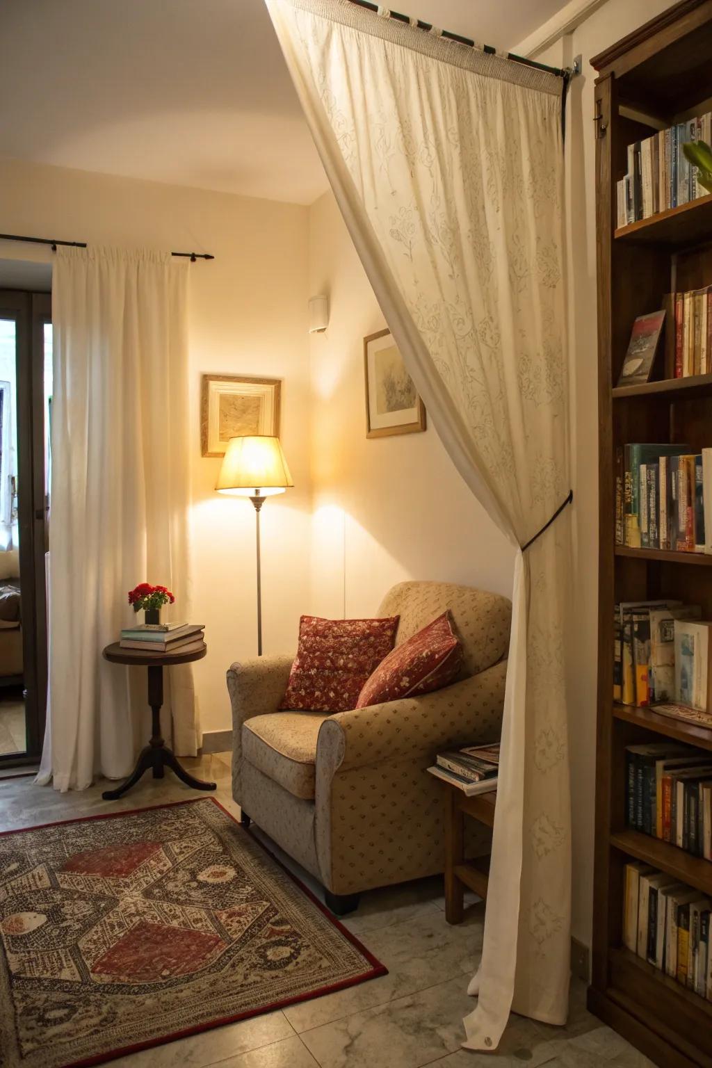 Drapes define areas while maintaining them open.