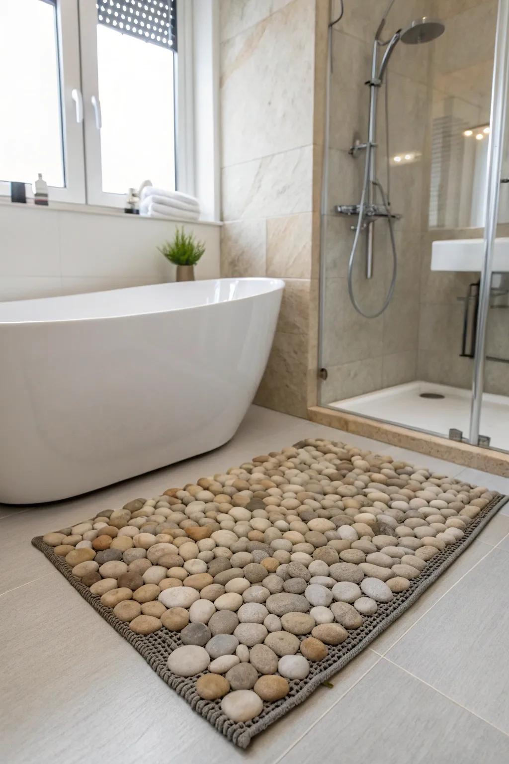 Transform your lavatory into a spa using a pebble bath mat.
