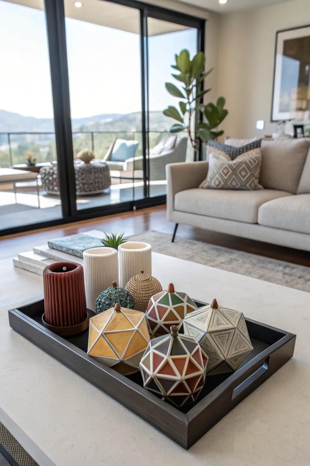 Geometric bliss with modern shapes on a platter.