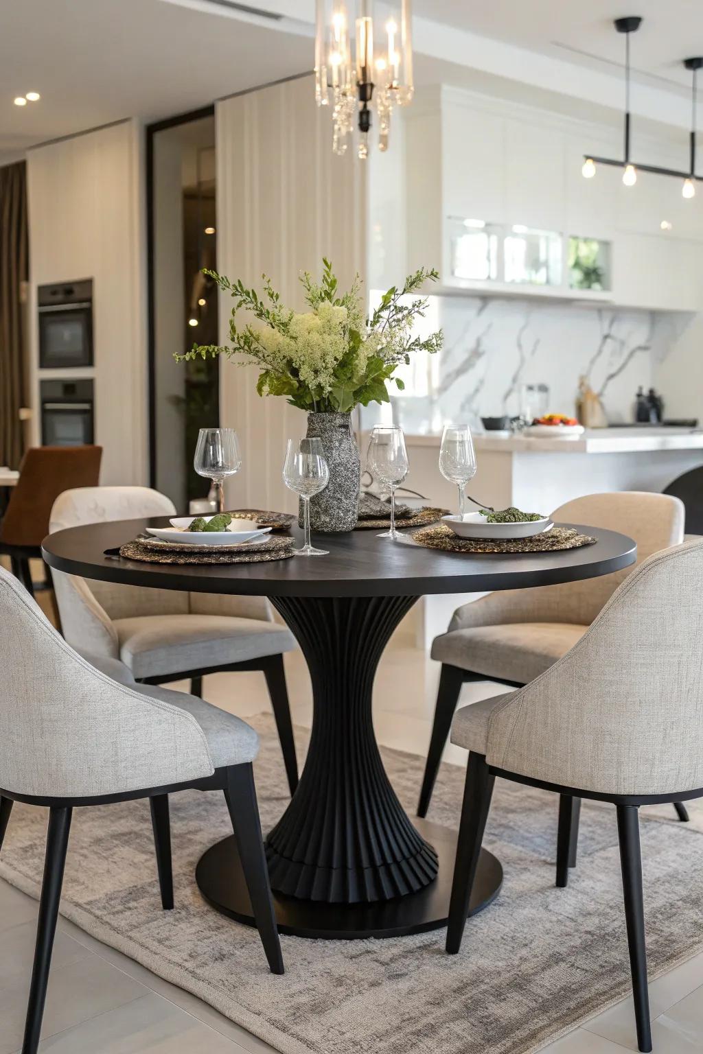 Ebony finish provides a streamlined, modern edge.