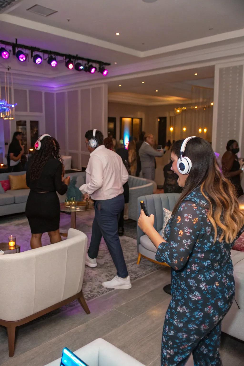A silent disco offers a unique party experience where guests dance to their own beat.