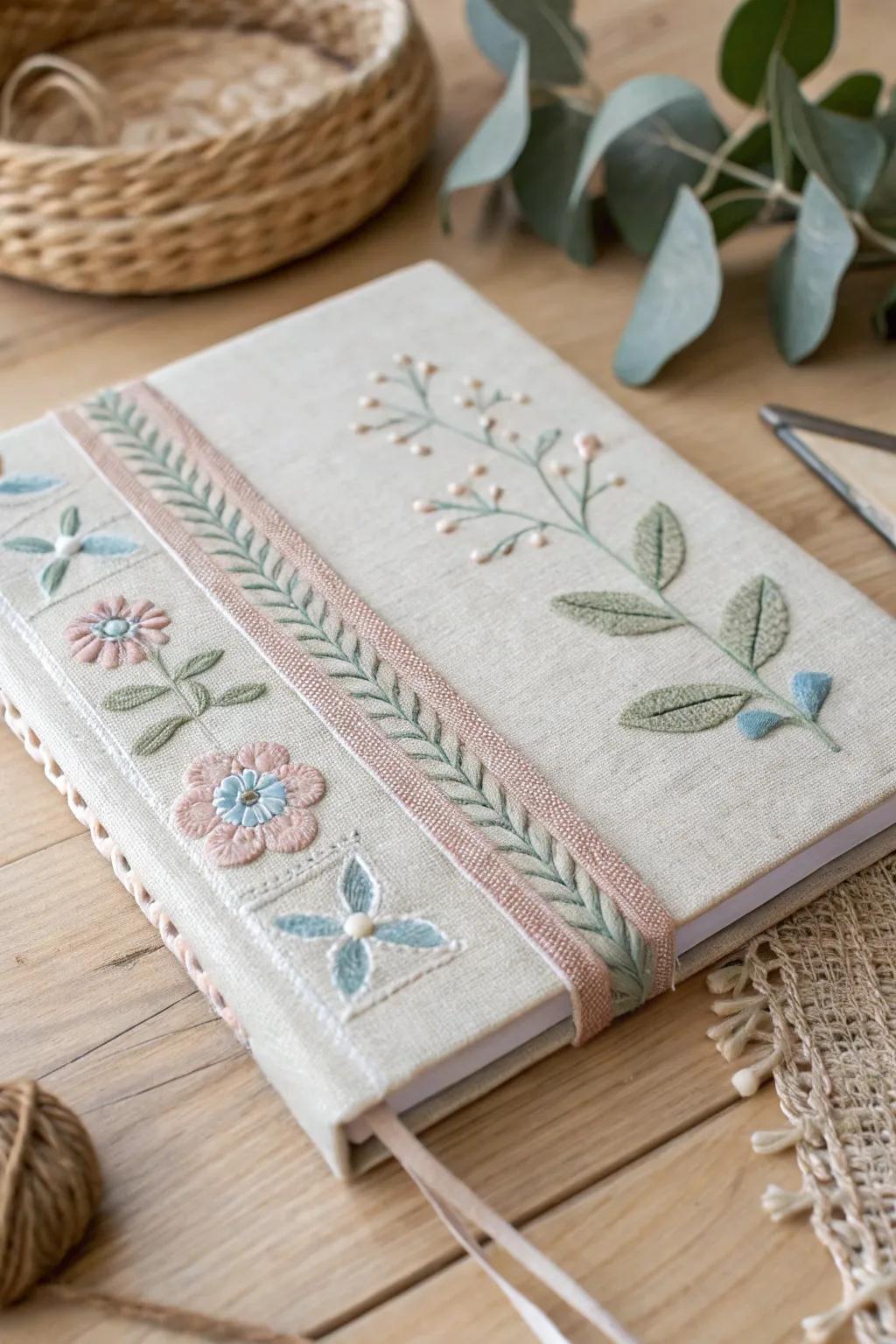 Add a personal touch to your journal using appealing sewn touches. 🌿✨ #DIYJournal #ScandinavianBoho