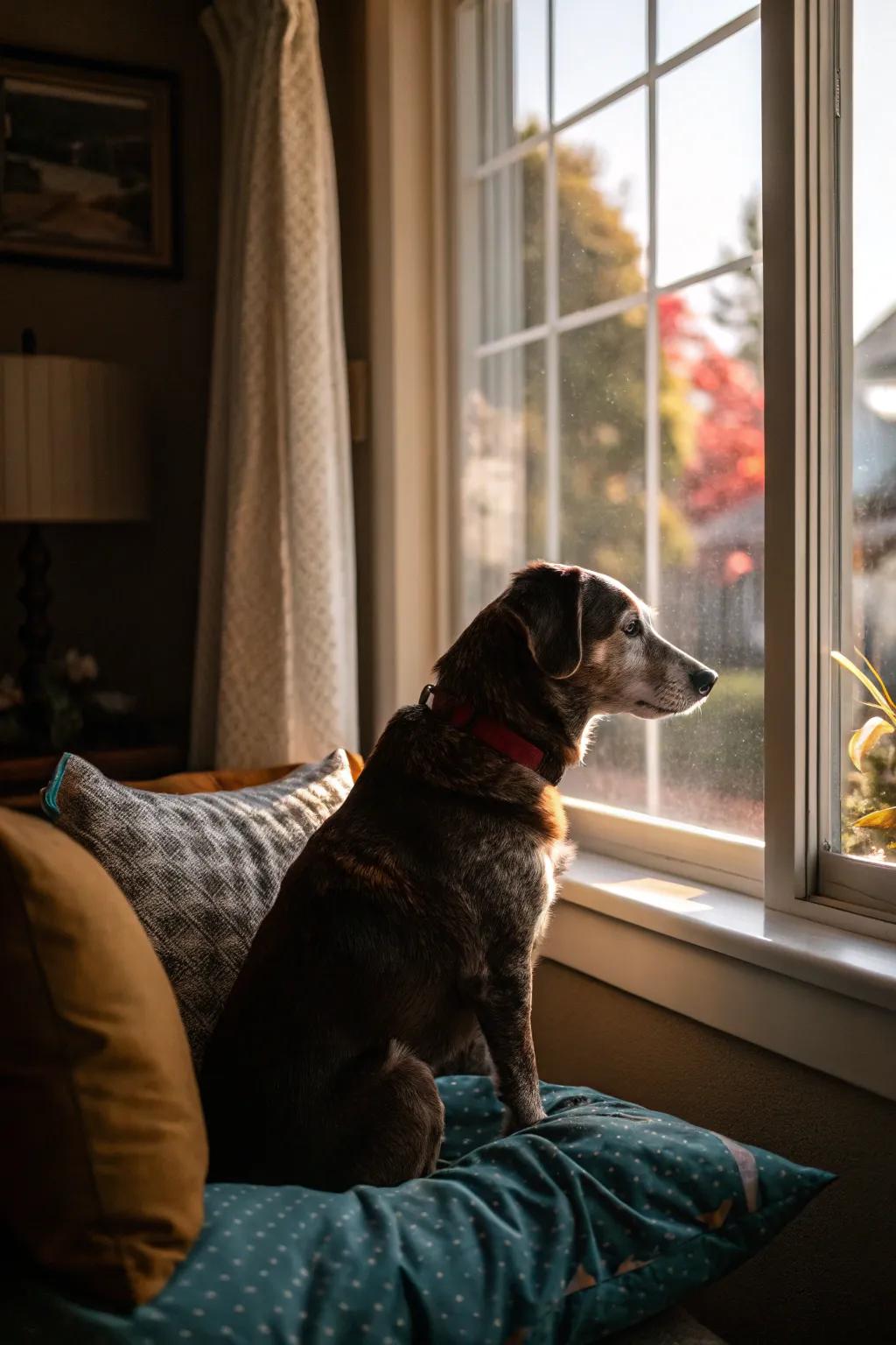 A comfortable canine nook by the window, ideal for appreciating the view and basking in the sunlight.