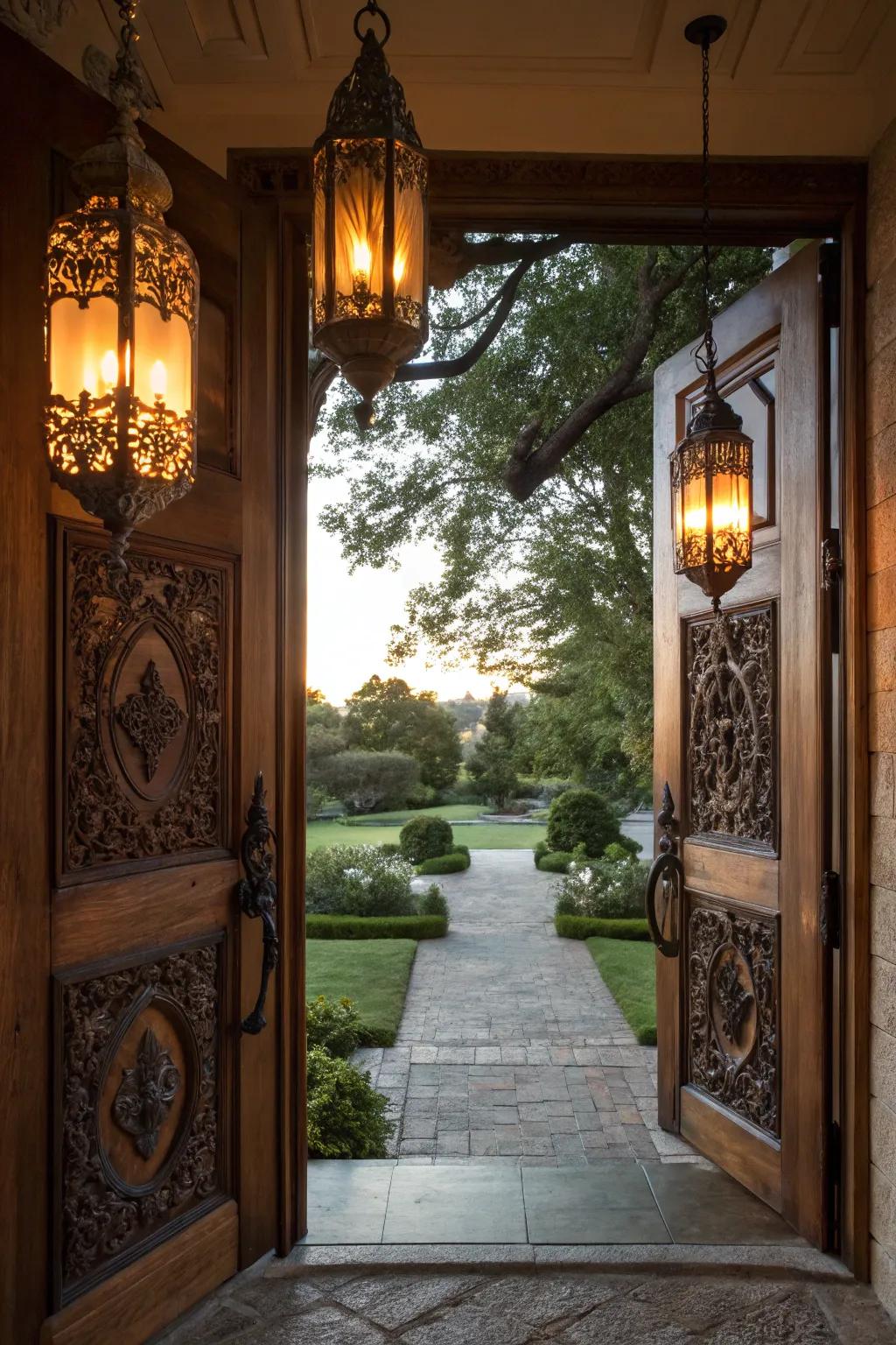 Illuminate your entrance with hanging lanterns.
