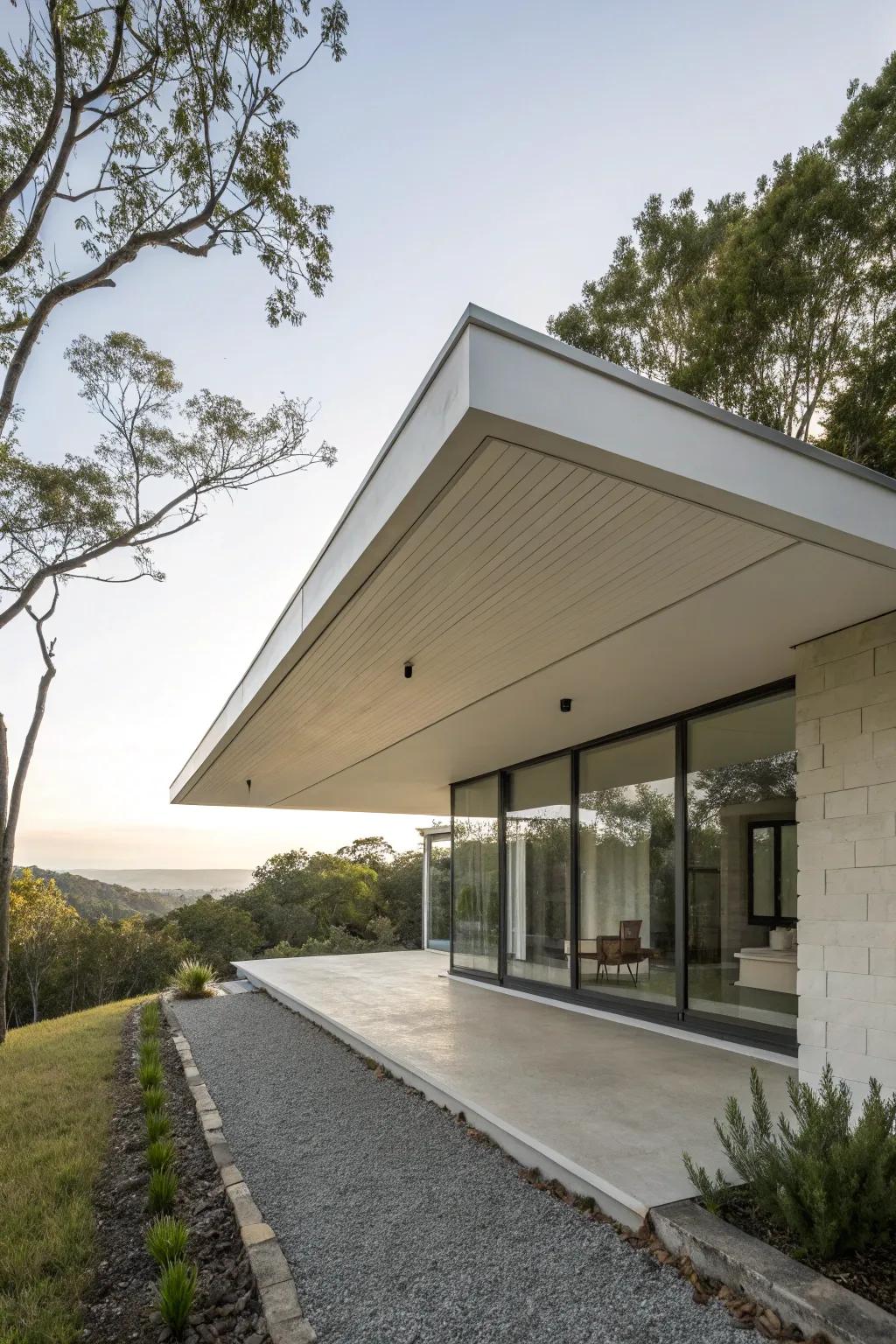 A simple straight roof shelter on a modern home.