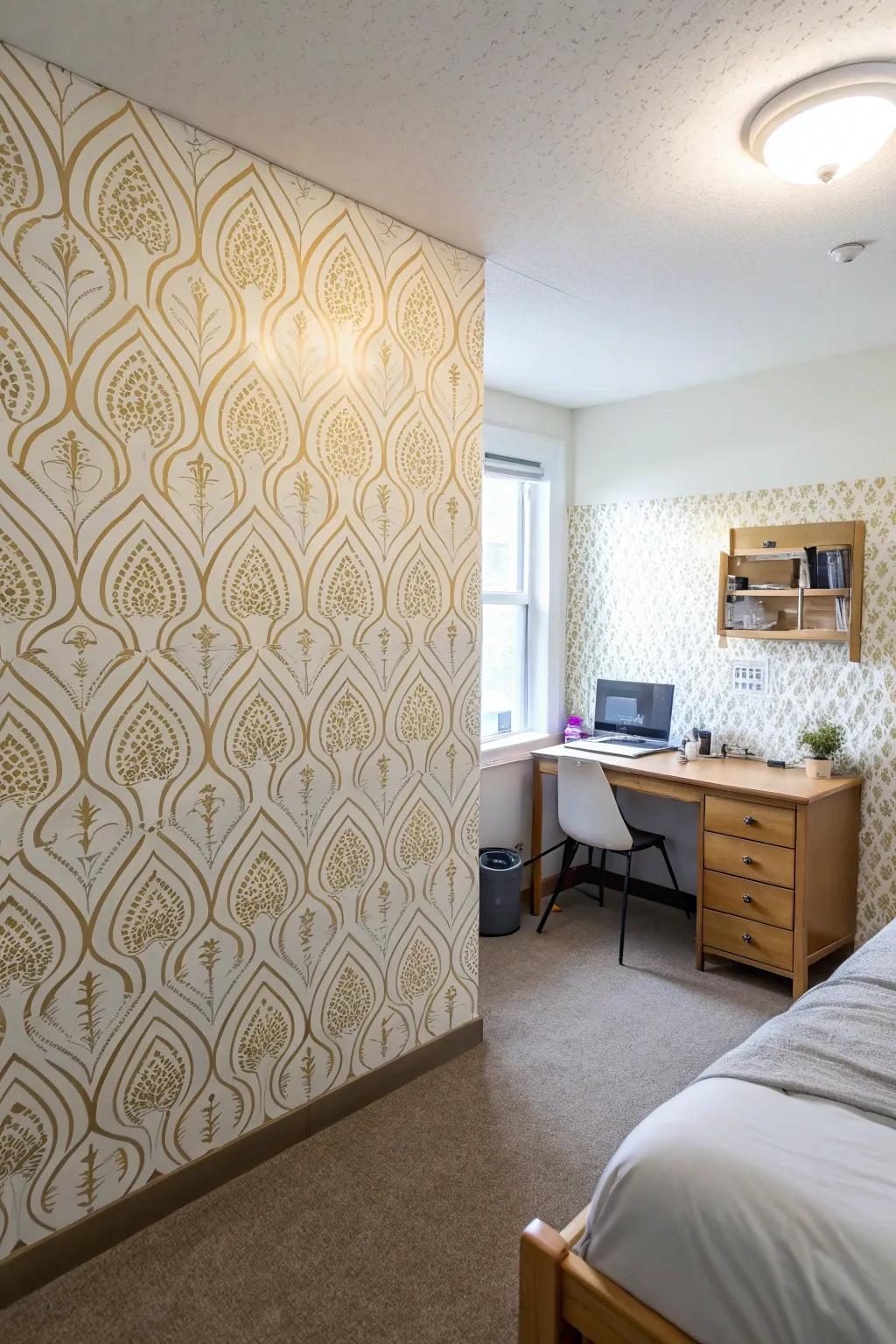Easy-to-remove wallpaper is an easy and stylish way to upgrade your dorm room.