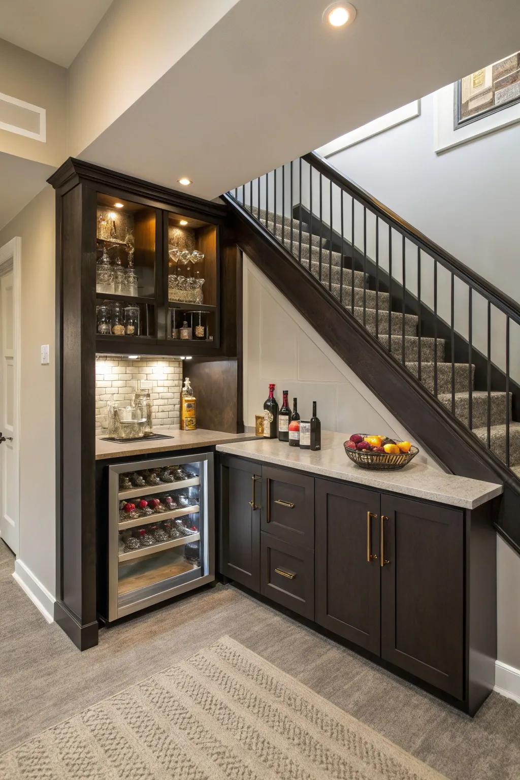Beneath-the-stairs counter, an intelligent utilization of unused location.