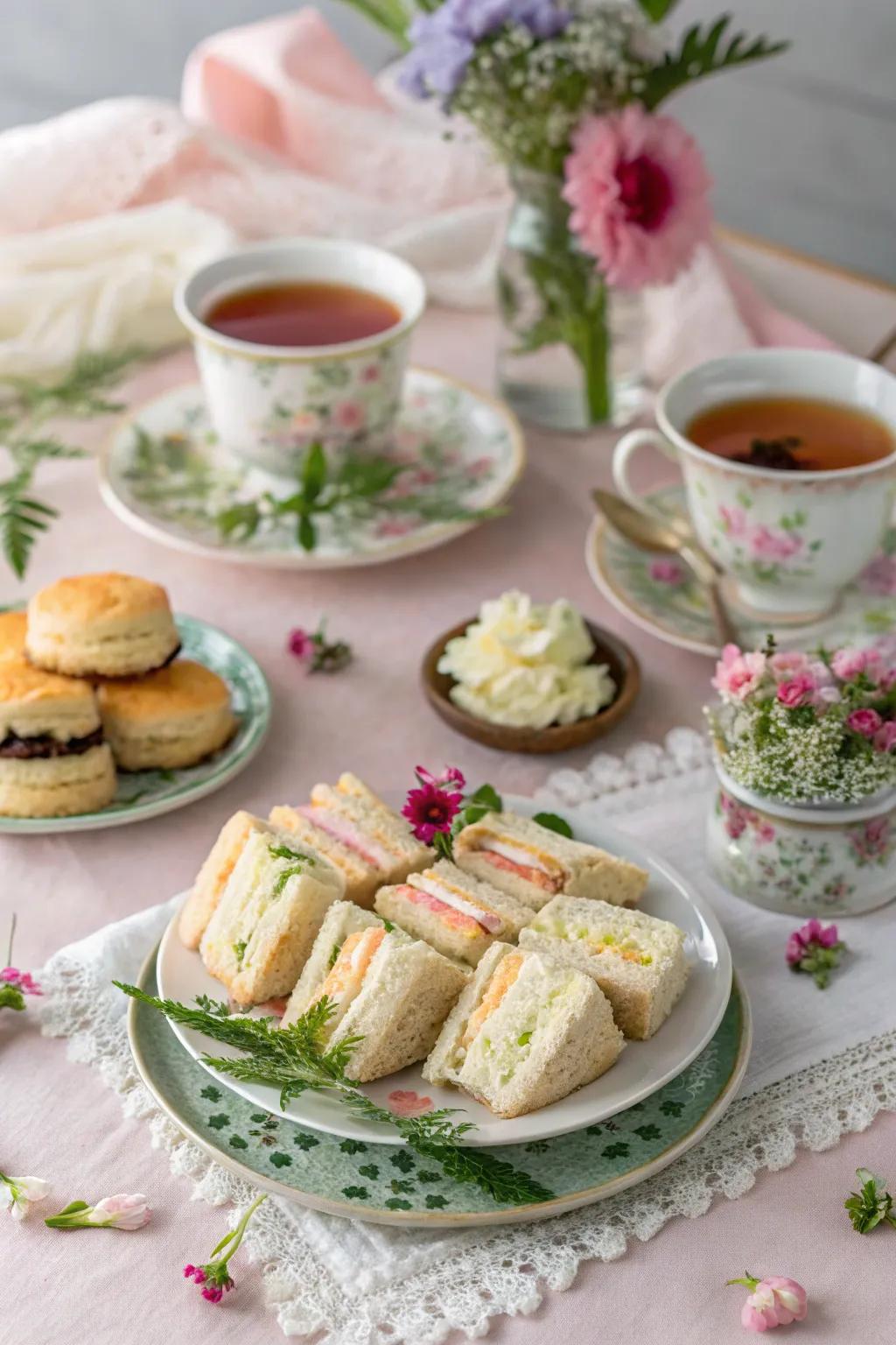 An elegant springtime tea party board perfect for Easter.