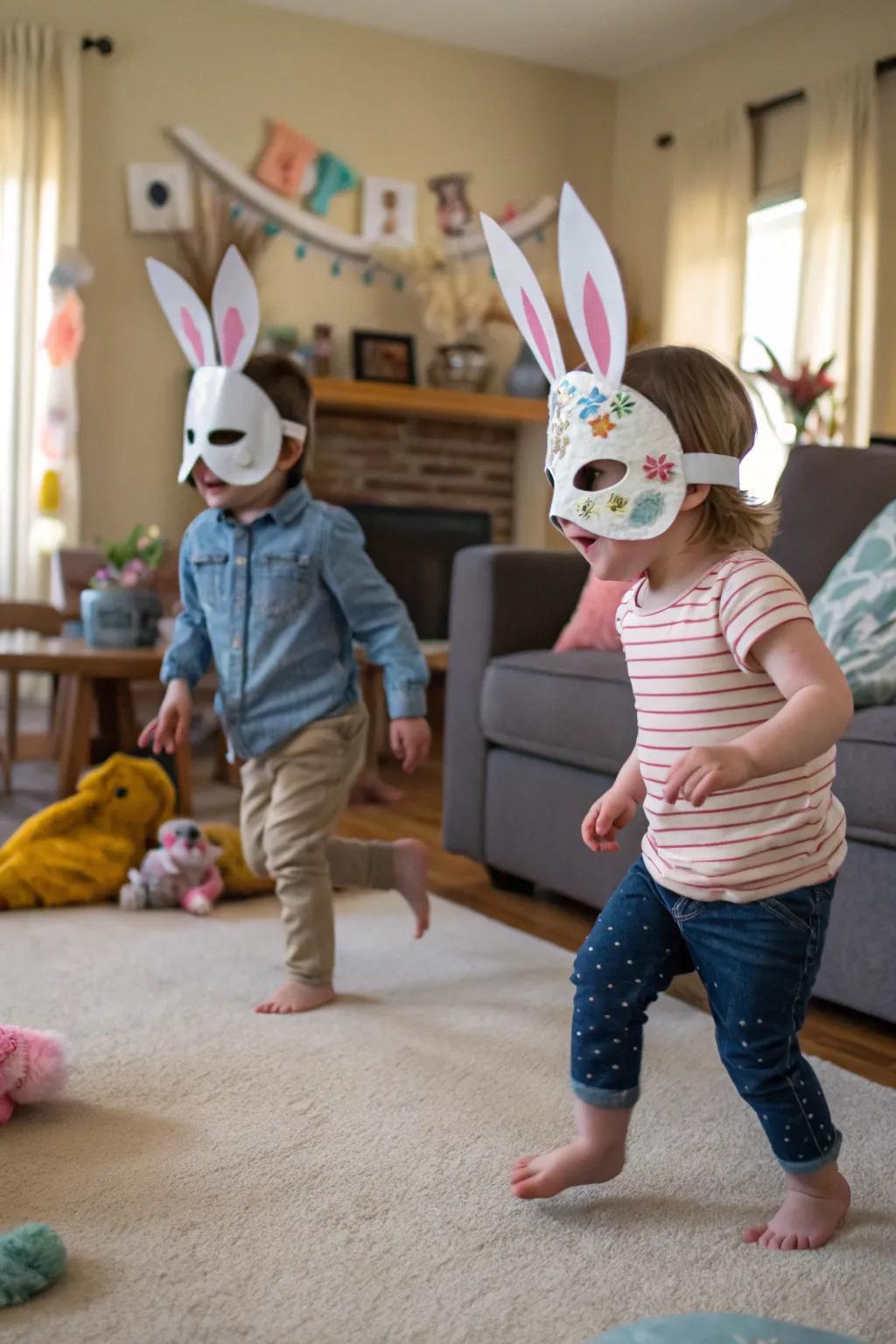 Inventive play through charming bunny visages.