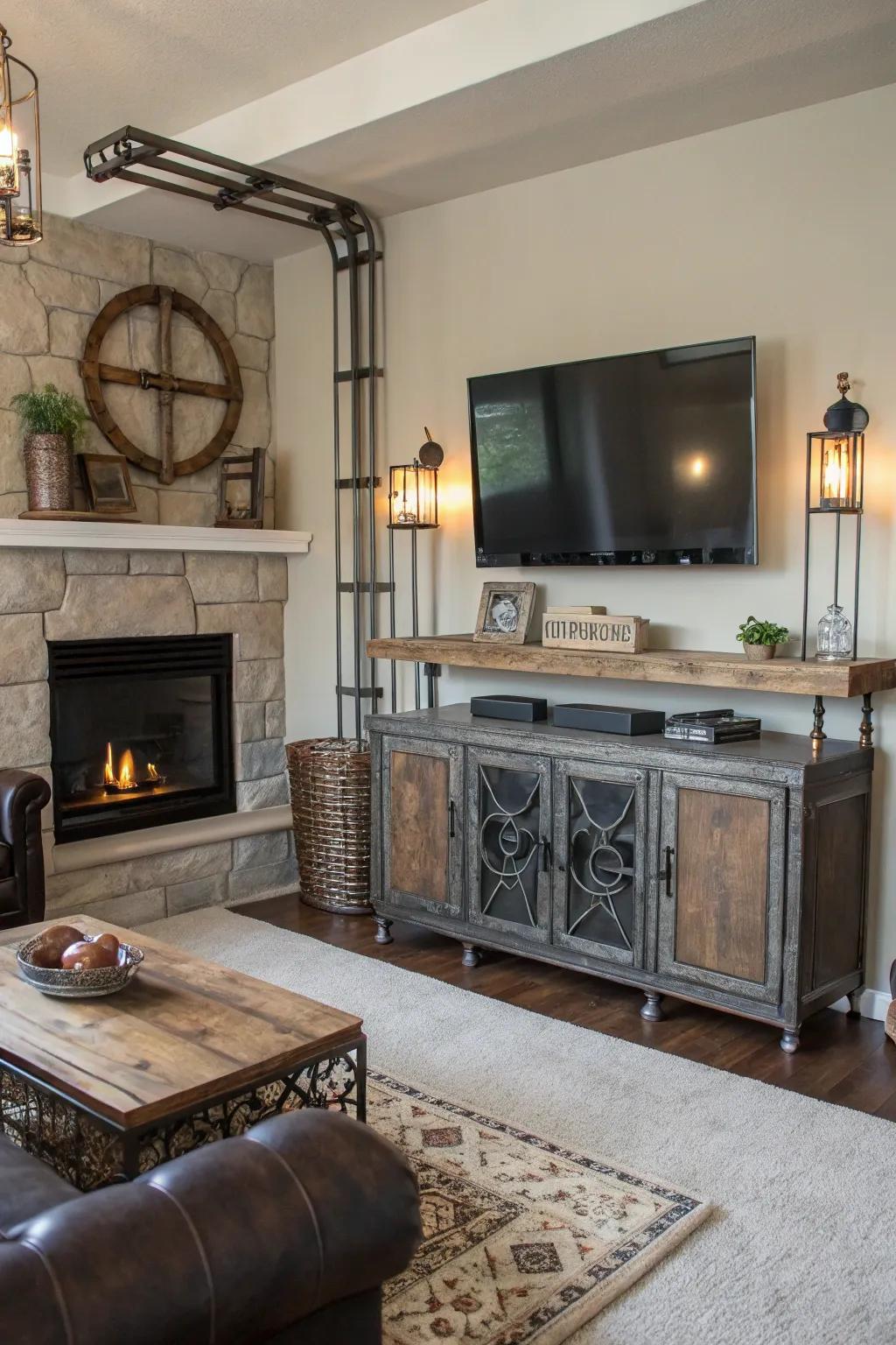 Metallic features establish a striking and chic industrial style.