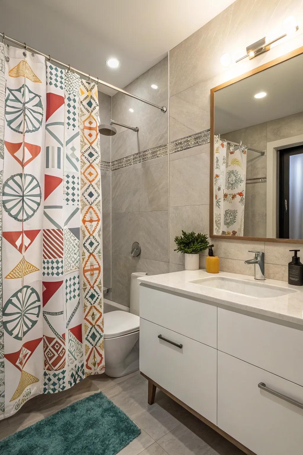 Geometric motifs lend a modern and stylish vibe to this bathroom.