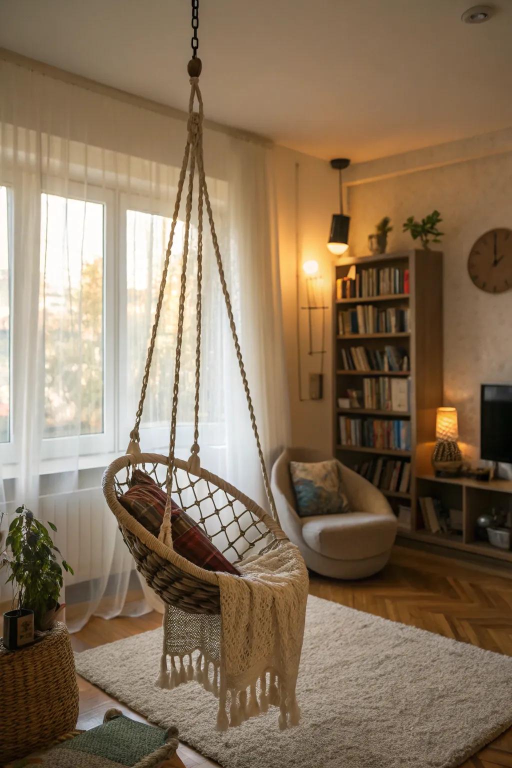 Add a playful touch with a hanging chair.