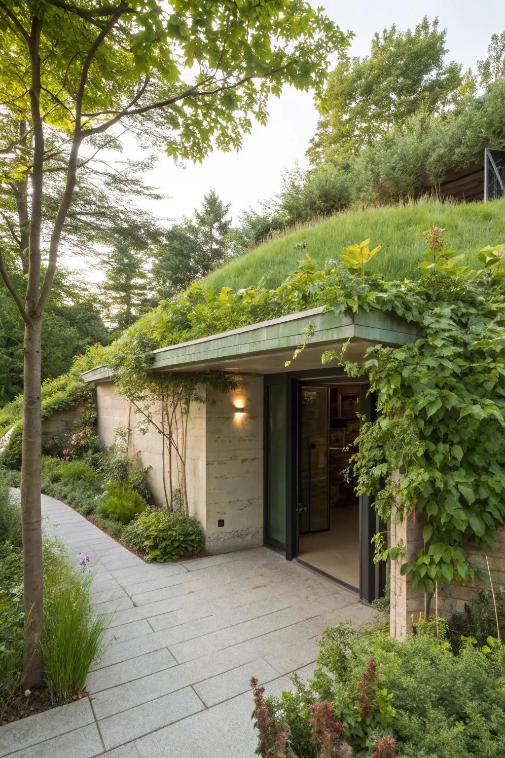 A green canopy provides insulation and natural beauty.