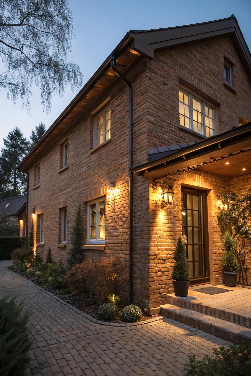 Outdoor illumination accentuates the beauty of your brick home.