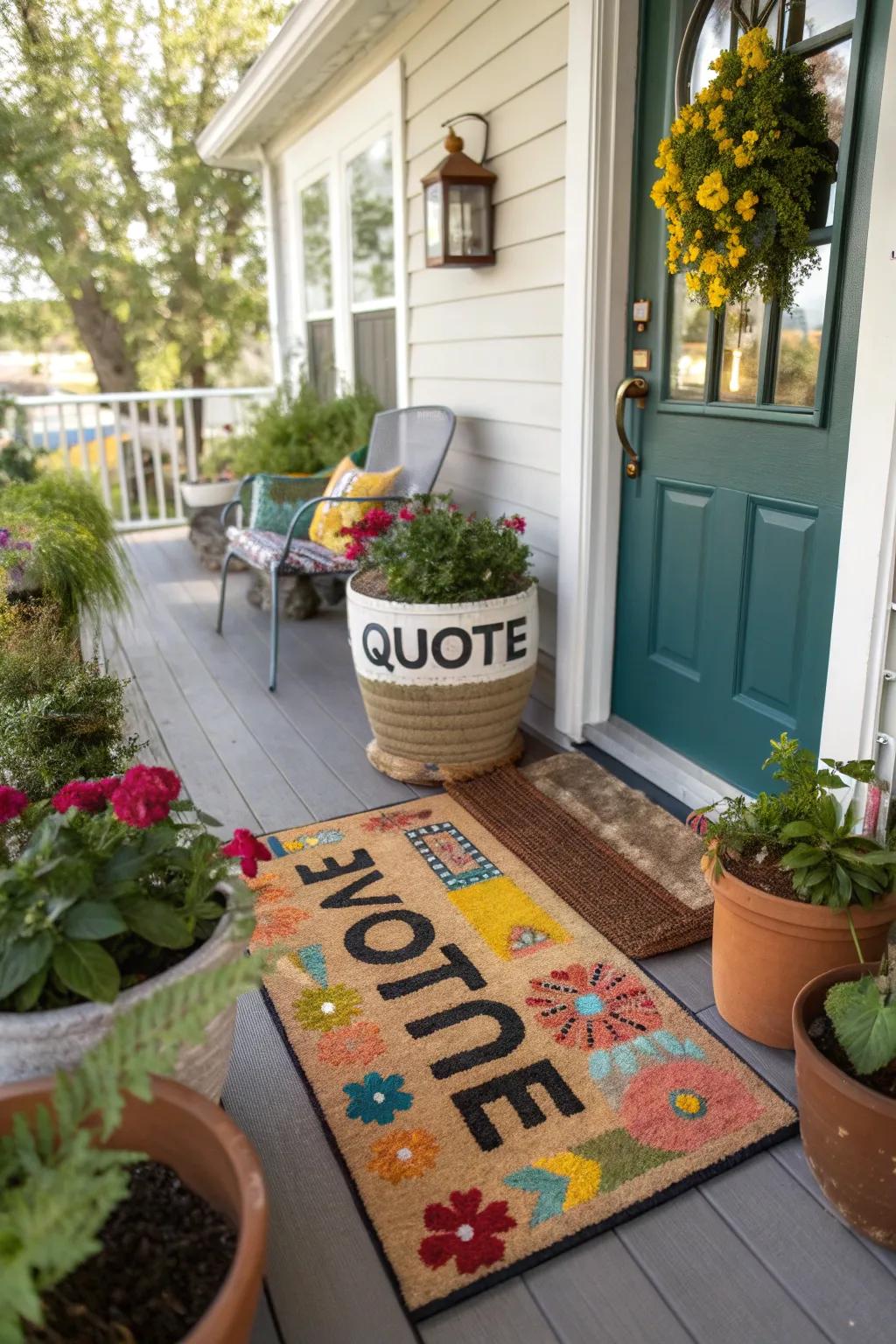Humorous front mat adding personality to the entrance.