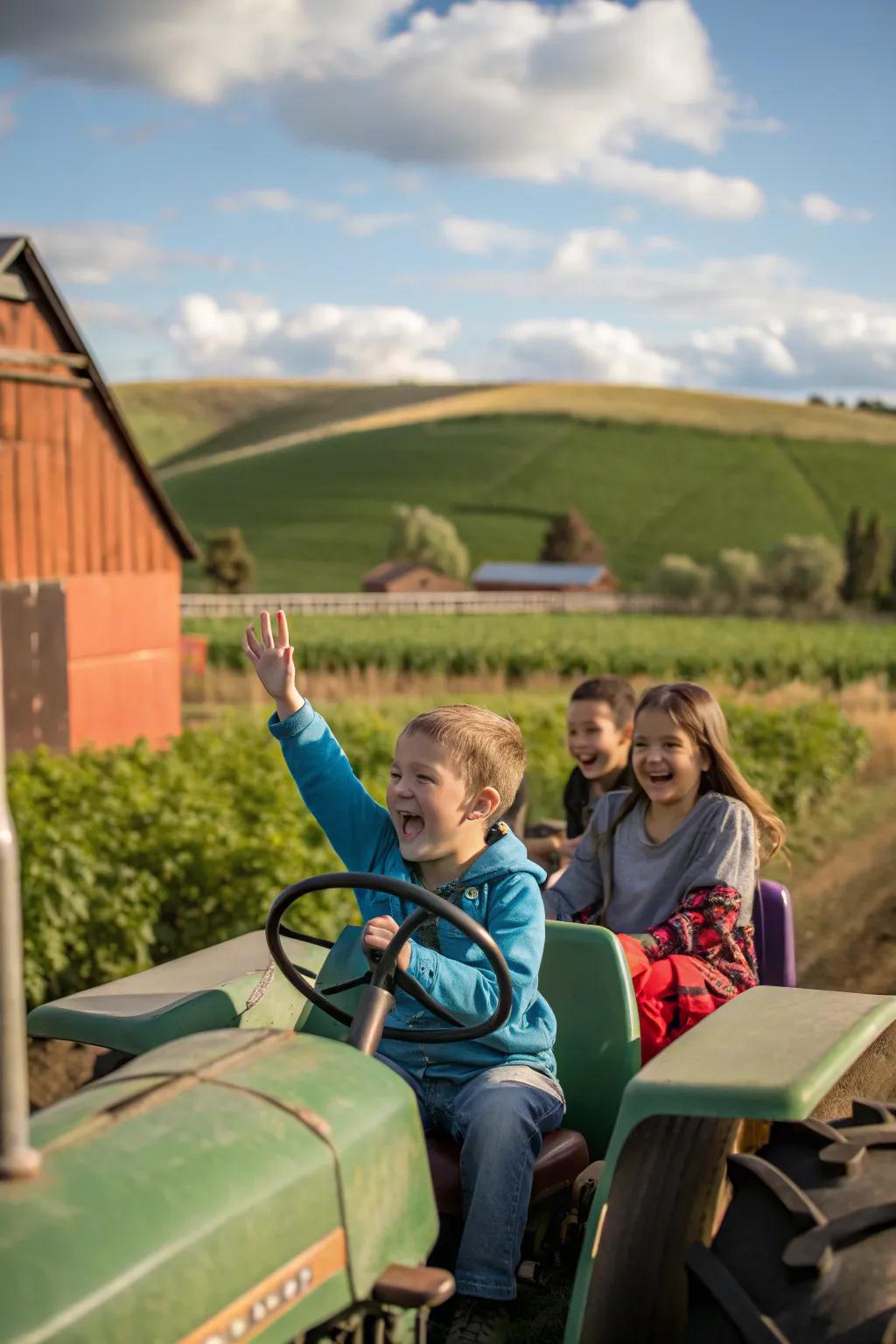 Tractor rides offer a thrilling farm experience for party guests.