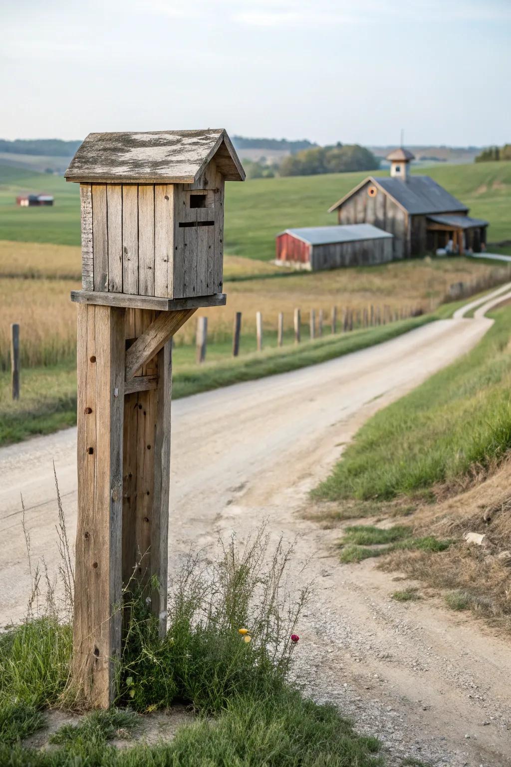 Upcycled shed wood brings character and sustainability to this mailbox.