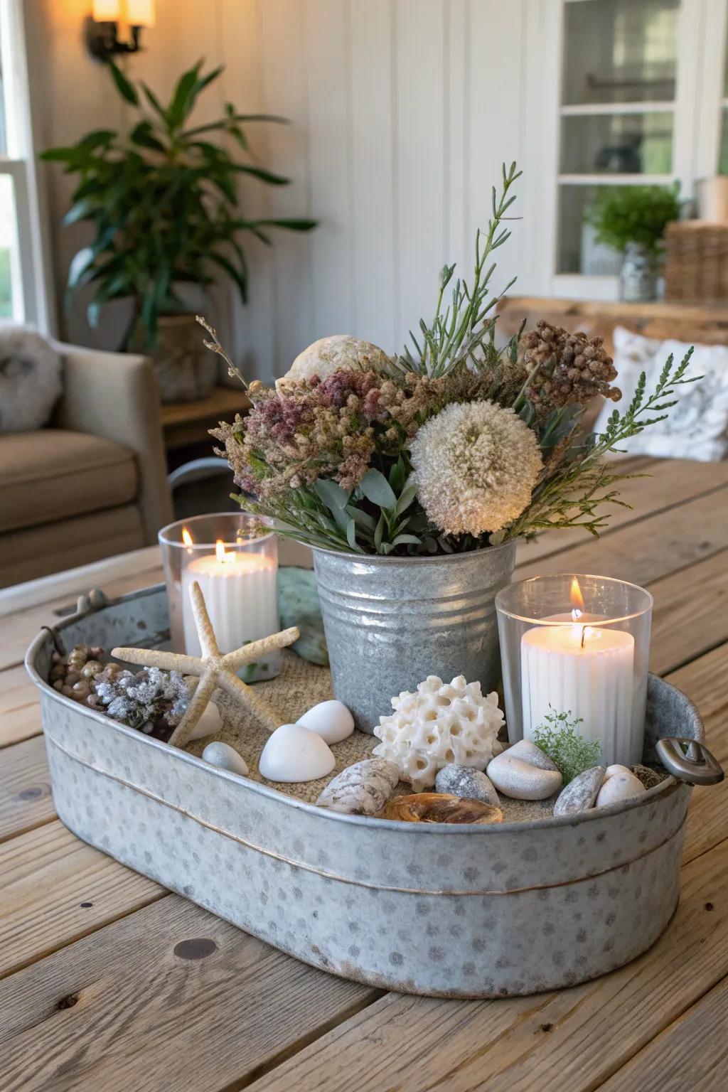 An electroplated metal platform contributes a chic nuance to your farmhouse aesthetic.