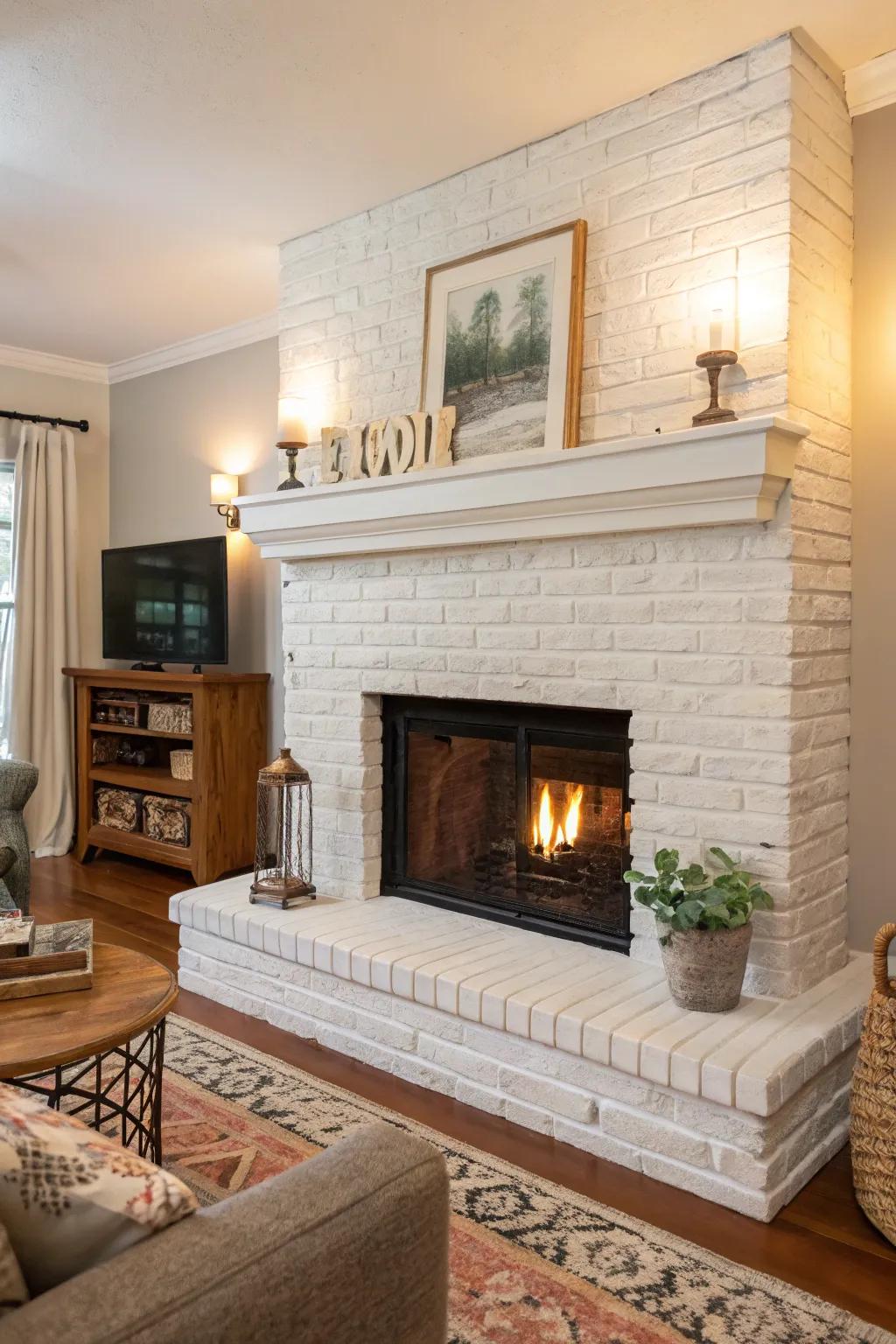 Rejuvenate your space with a freshly painted brick fireplace.