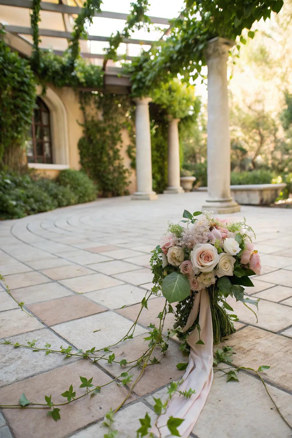 A whimsical bouquet bringing a fairy tale atmosphere to a patio.