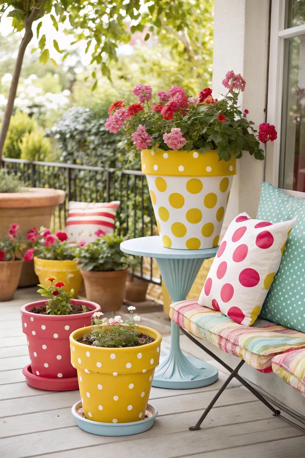 Bring playful allure to your area with circle-themed flower pots.