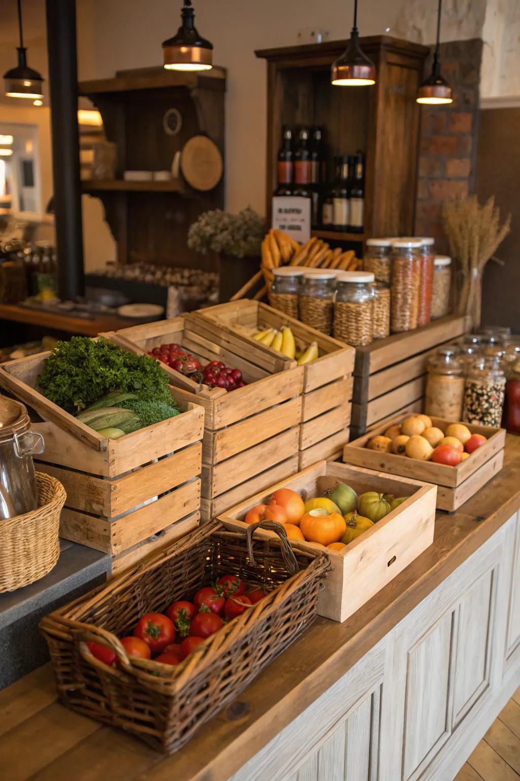 Vintage finds add personal charm and provide original storage solutions.