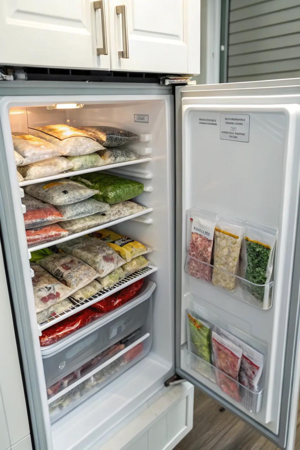 Vacuum-sealed bags save space while maintaining freshness.